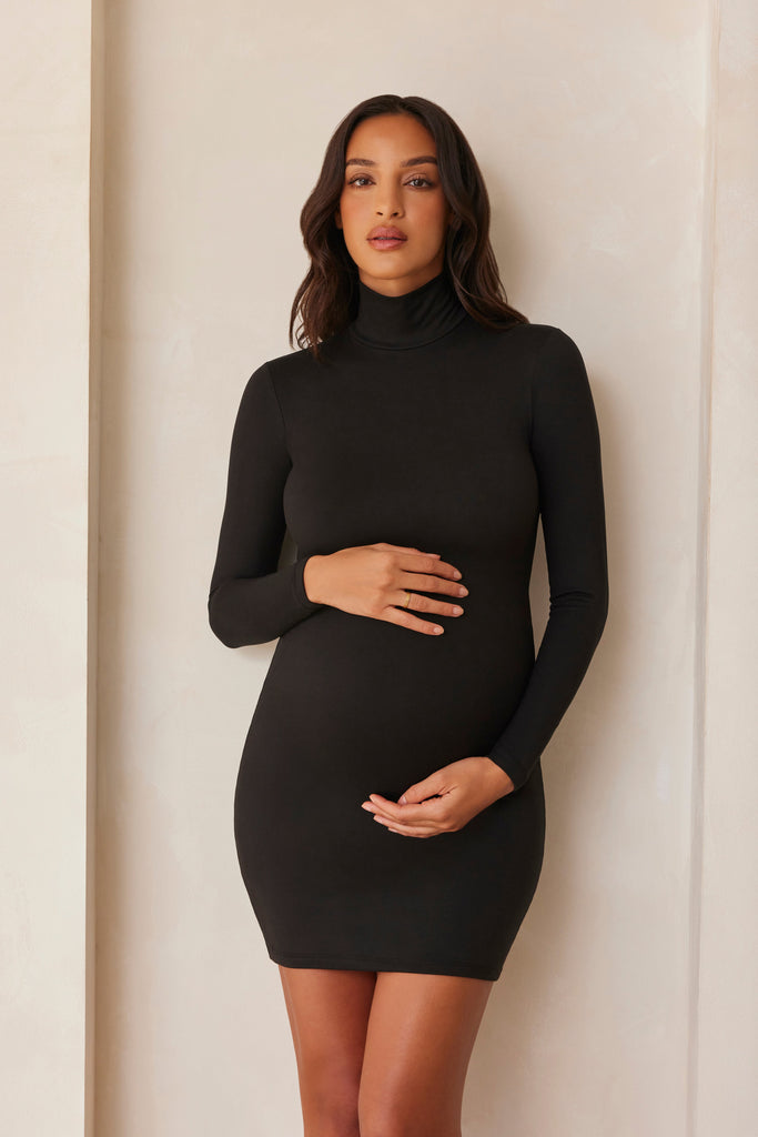 Bumpsuit maternity the nicole turtleneck long sleeve mini dress in black