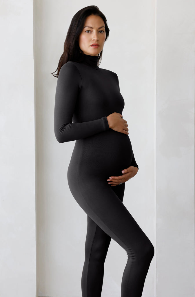 Bumpsuit Maternity the penelope turtleneck long sleeve jumpsuit in black
