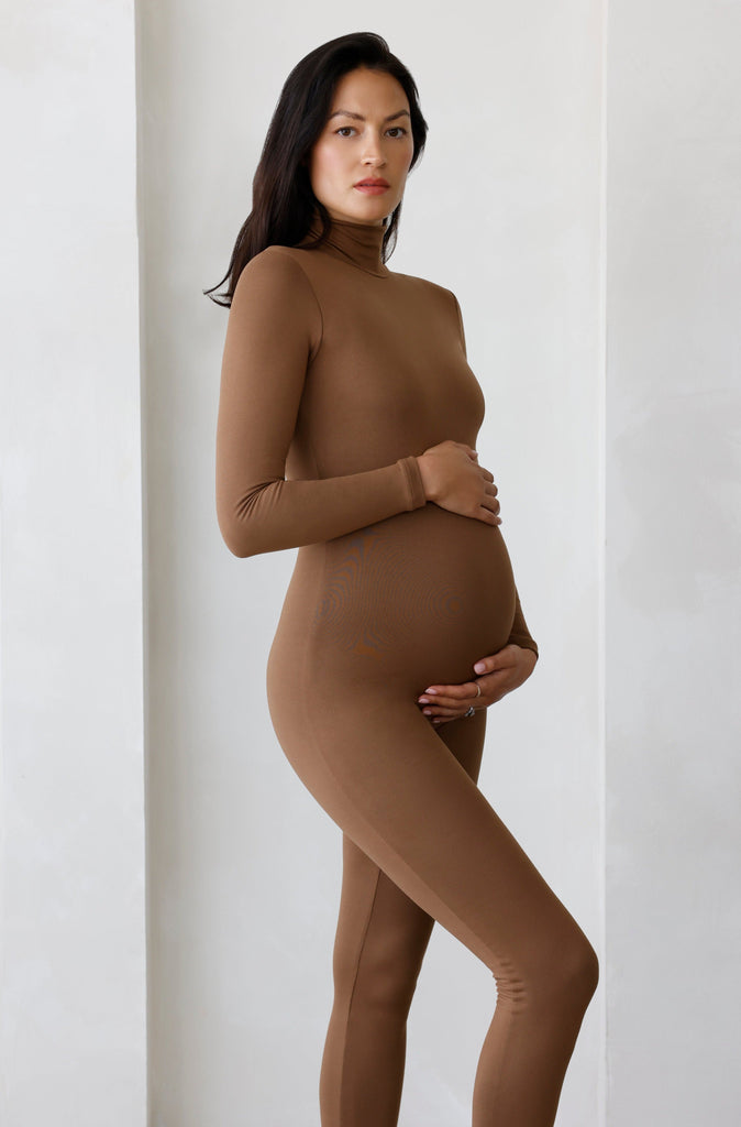 Bumpsuit Maternity The Penelope Turtleneck Long sleeve Jumpsuit in Mocha