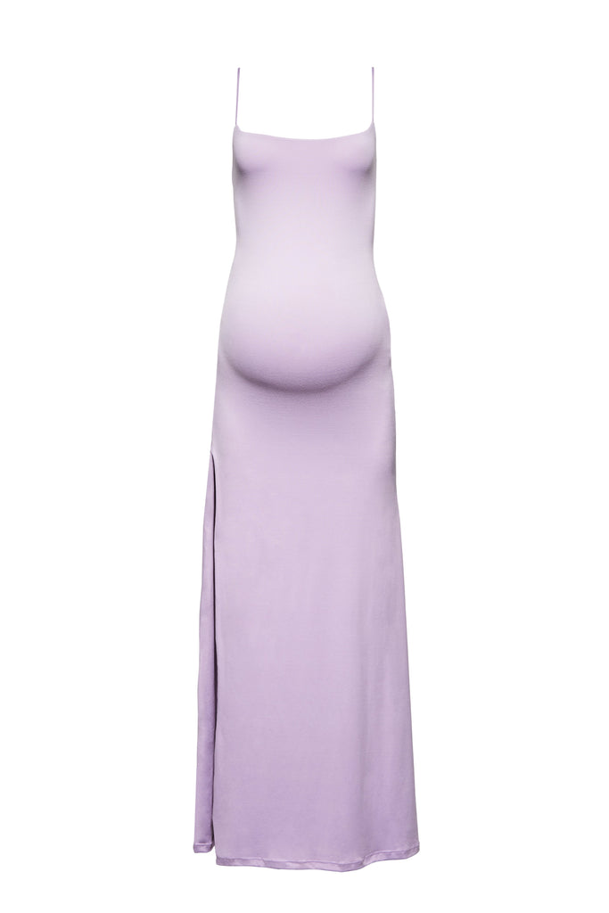 Bumpsuit Maternity The Rosie Square Neck Maxi Dress with Side Slit in Lilac