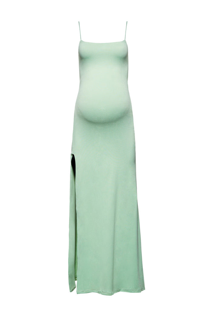 Bumpsuit Maternity The Rosie Square Neck Maxi Dress with Side Slit in Mint