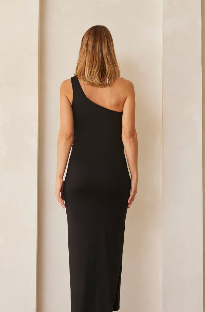 Bumpsuit Maternity The Sarah One Shoulder Sleeveless Maxi Dress in Black