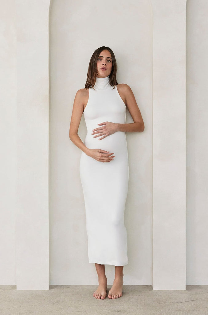 Bumpsuit Maternity The Serena Turtleneck Sleeveless Maxi Dress in Ivory