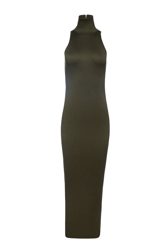 Bumpsuit Maternity The Serena Turtleneck Sleeveless Maxi Dress in Olive