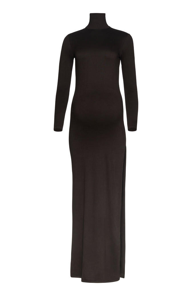 Bumpsuit Maternity The Lite Turtleneck Maxi Dress with side slit in black
