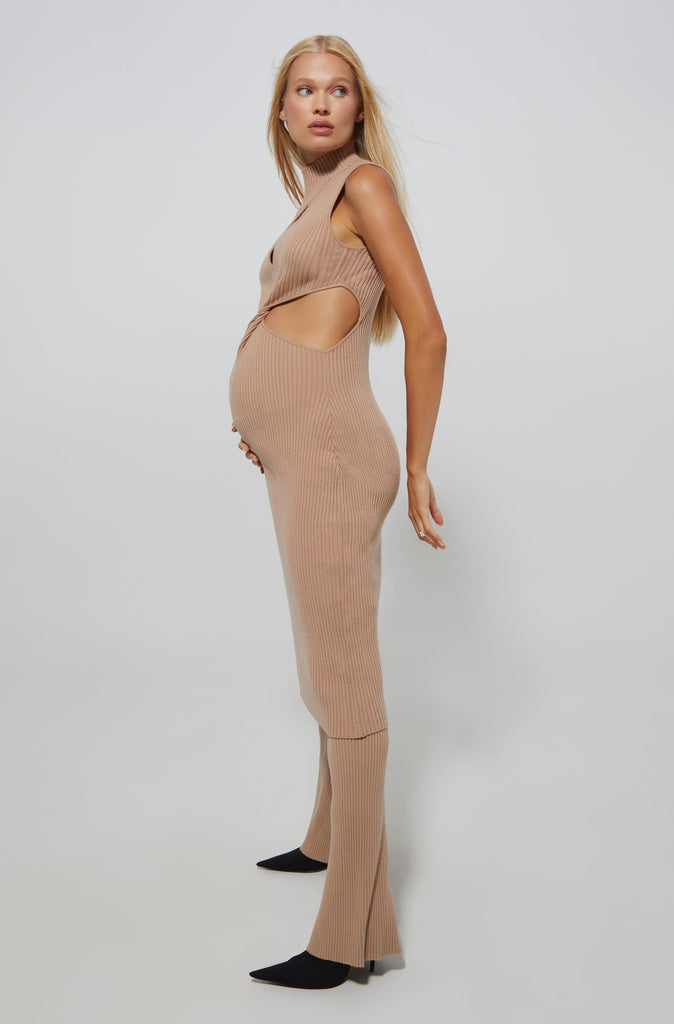 Cozy Knit Flare Pant in Camel