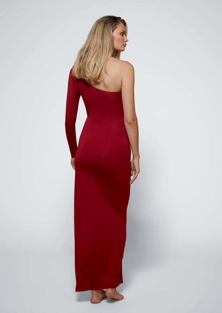 One Shoulder Maternity Evening Dress with side slit in Red