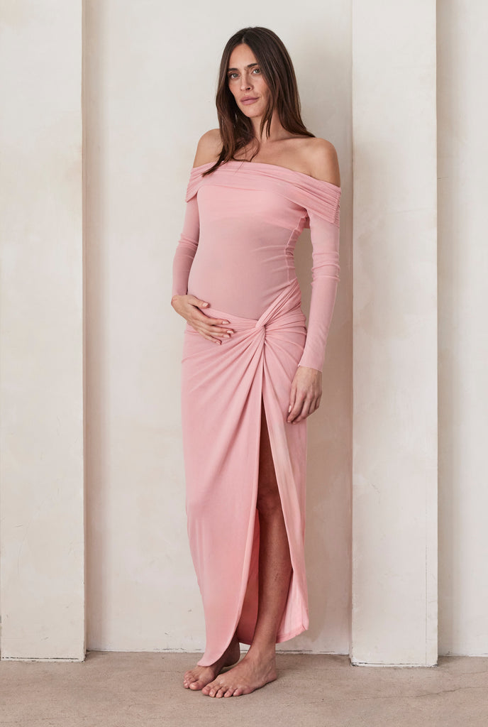 Bumpsuit Maternity High slit Soft Mesh Skirt in Pink