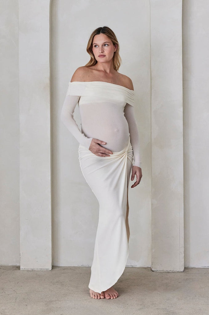 Bumpsuit Maternity High slit Soft Mesh Skirt in White