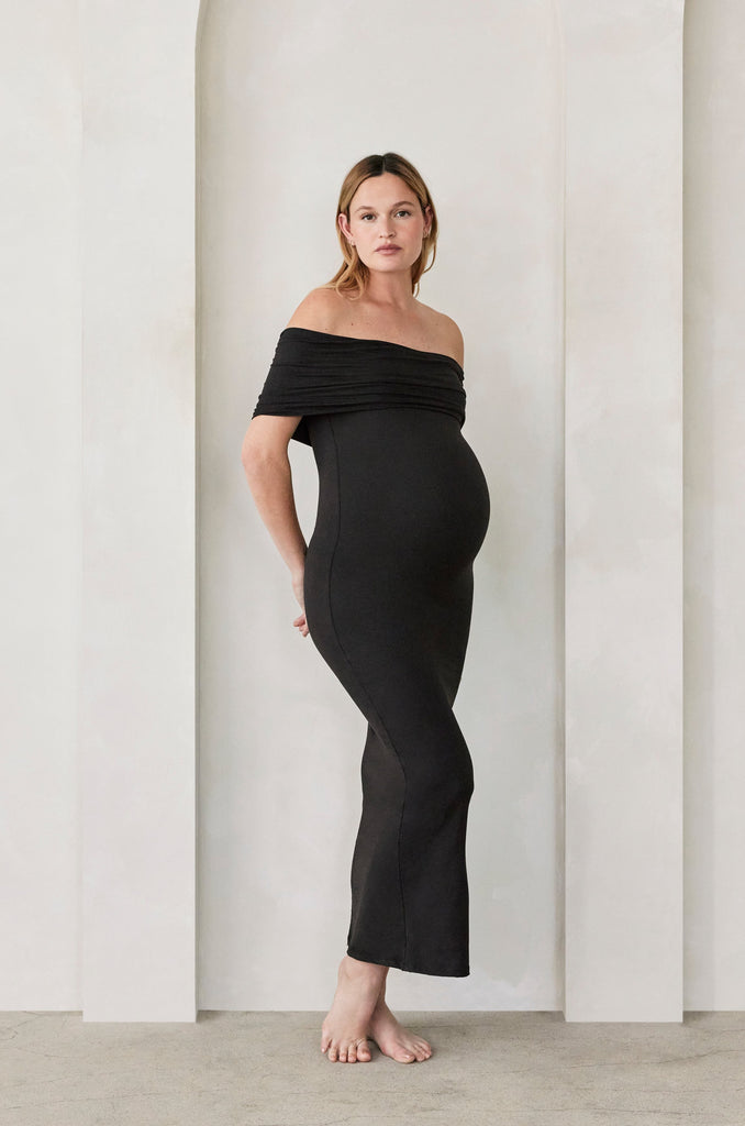 Bumpsuit Maternity The Bianca Off The Shoulder Occasion Dress in Black