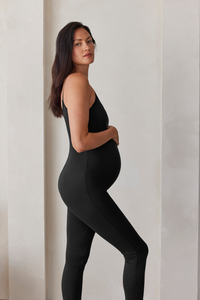 The Kate Maternity spaghetti strap Bumpsuit in Black