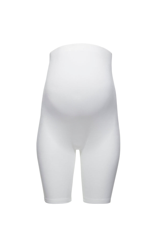 The Maternity Biker Short in Ivory ghost mannequin