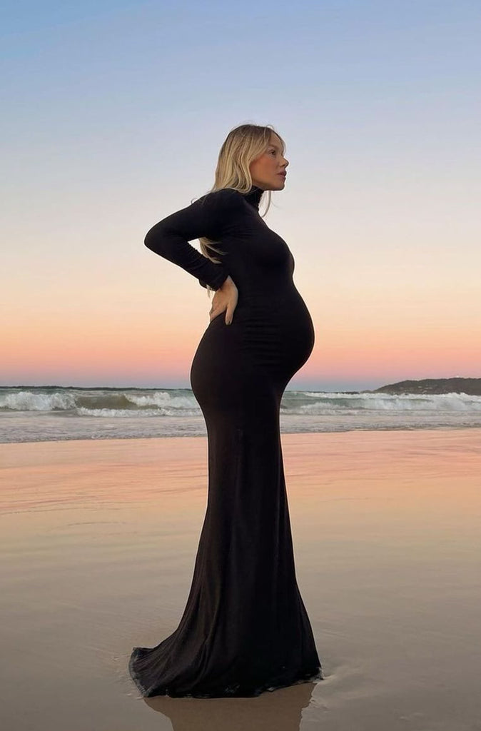 The Monica Turtleneck Maxi Maternity Dress in Black