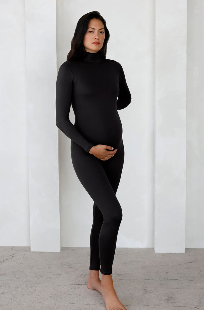 The Penelope Turtleneck Longsleeve Maternity Bumpsuit in Black