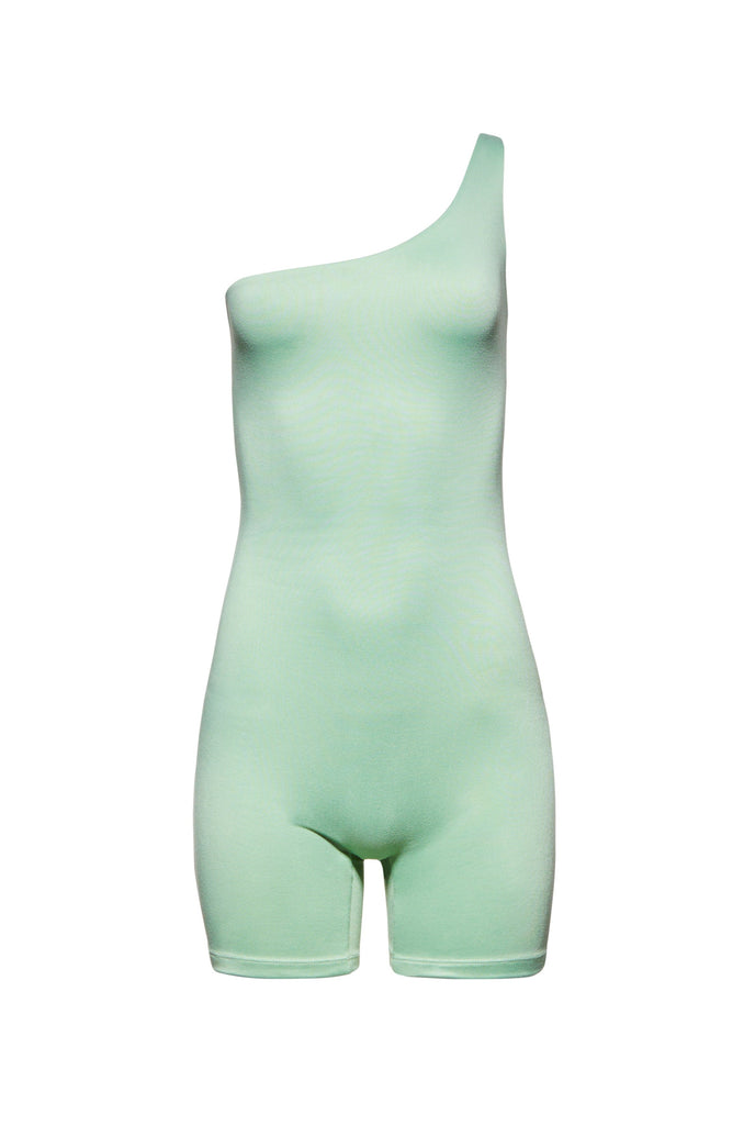 The Romee One Shoulder Maternity Bumpsuit in Mint