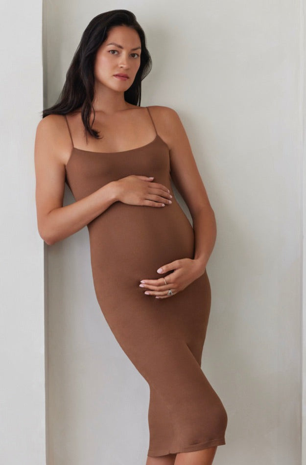 Close to You Brown Beige Taupe Maternity Slip Dress for Maternity