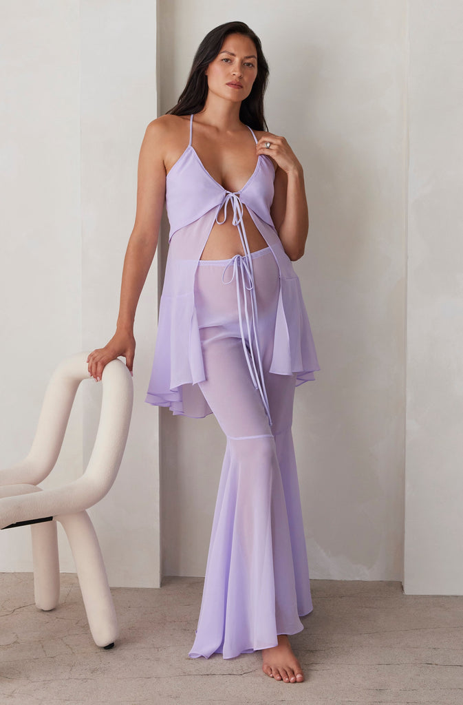 The Chiffon Maternity Flare Pant in Lilac