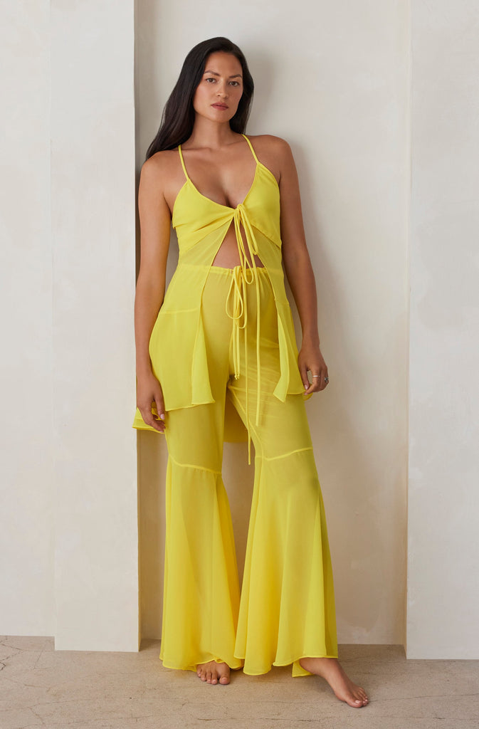 The Chiffon Maternity Flare Pant in Yellow