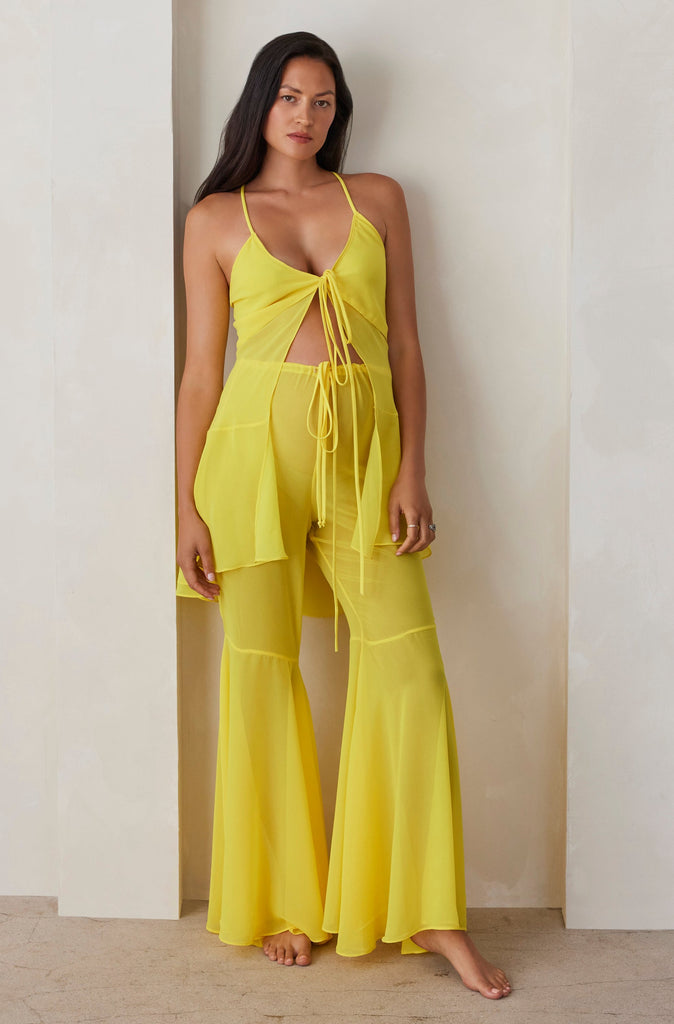 The Chiffon Maternity Flare Pant in Yellow