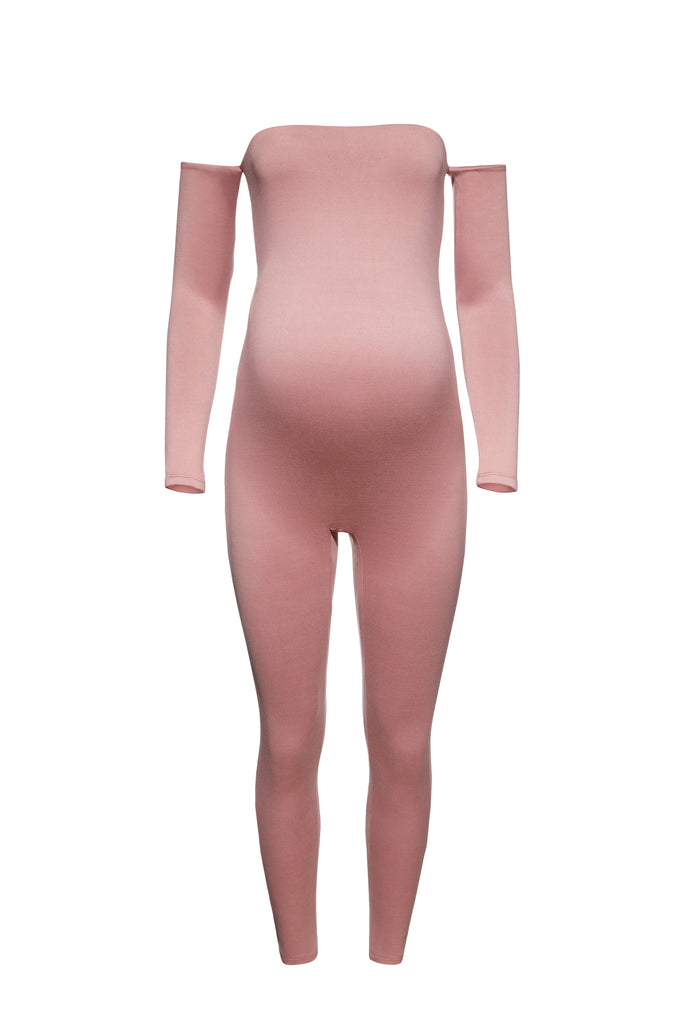 The Bella Off The Shoulder Bumpsuit in Pink