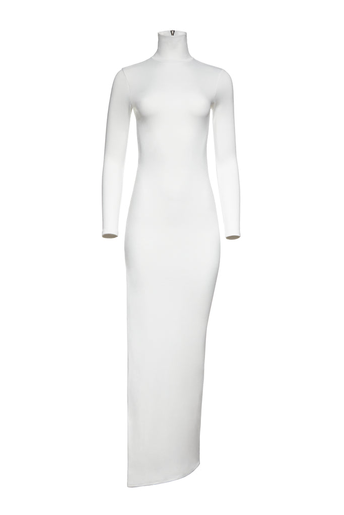 The Monica Maternity Turtleneck Dress with side slit in Ivory