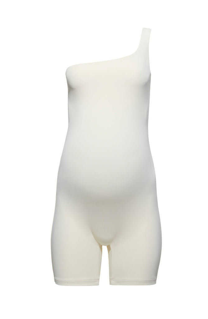 The Romee One Shoulder Maternity Bumpsuit in Ivory