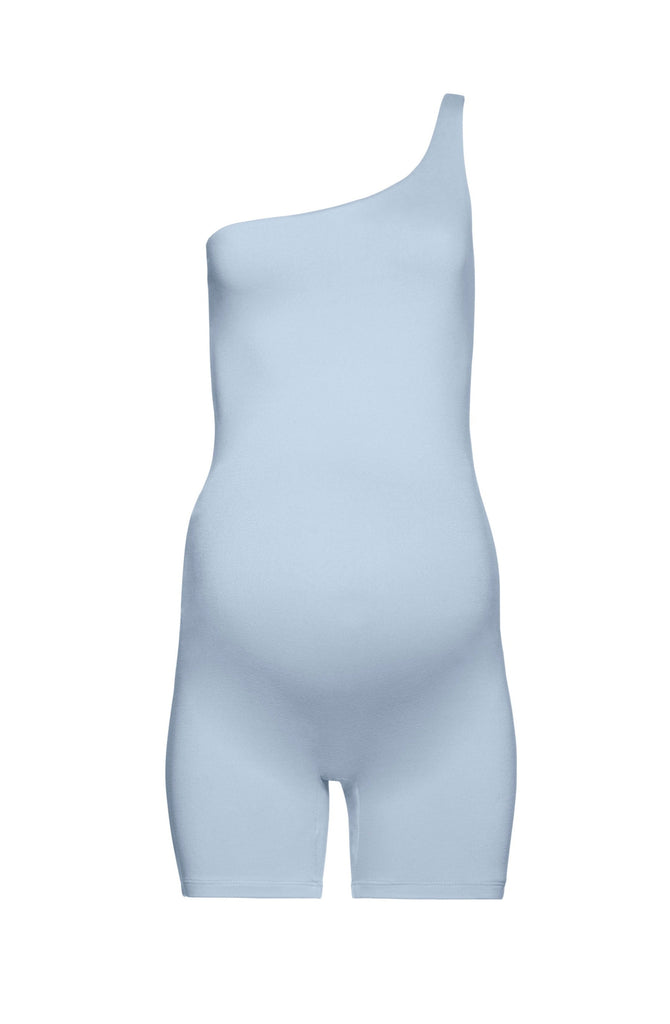 The Romee One Shoulder Maternity Bumpsuit in Powder Blue